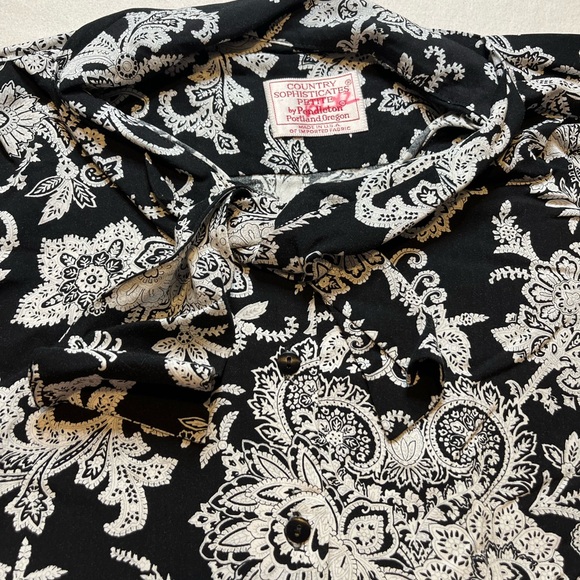 Pendleton Black and White Button Down Blouse with Vintage Pattern - Picture 3 of 6